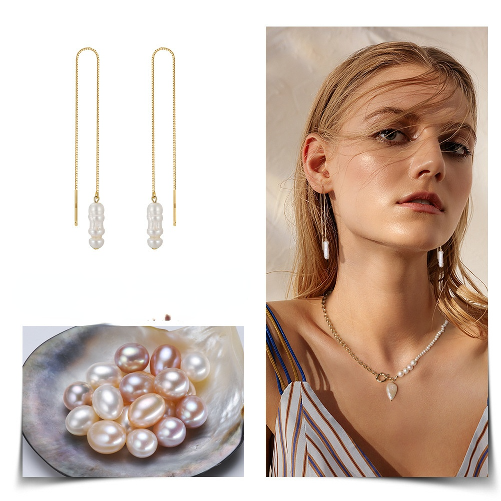 Fresh Water Pearl Gold Plated Sterling Silver Drop Earrings