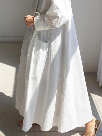 Urban White Lapel Long Shirt Dress-STYLEGOING