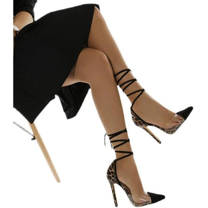 Sexy Leopard Lace up High Hell Sandals-STYLEGOING