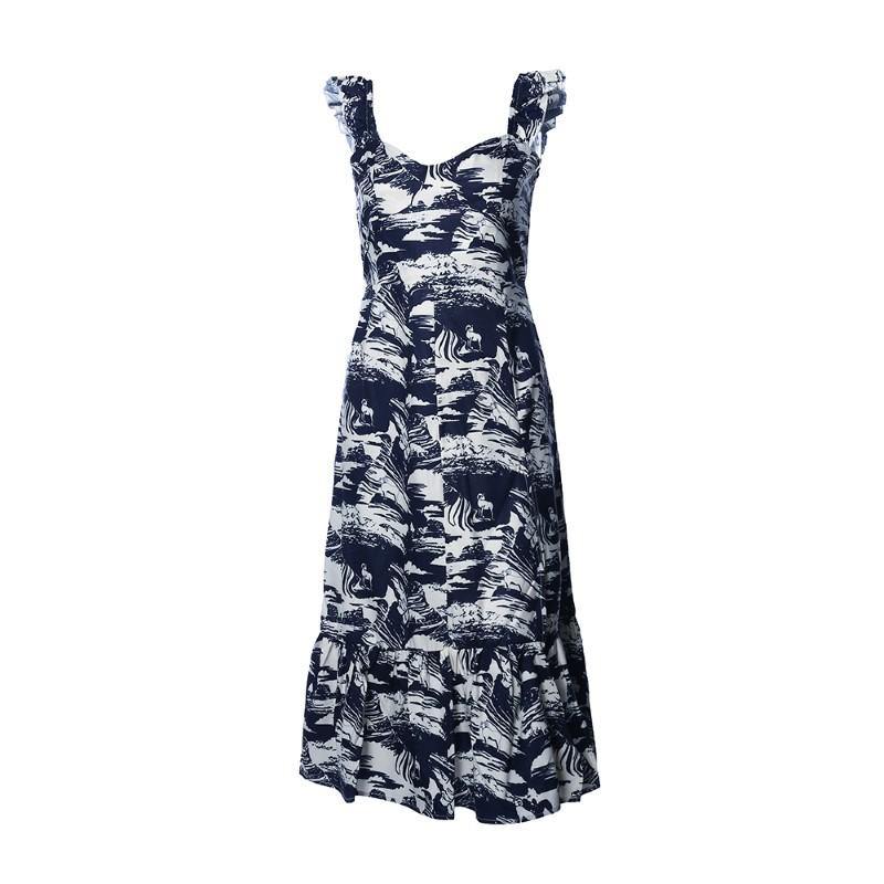 Summer Suspender Printed Knee Length Dress-STYLEGOING