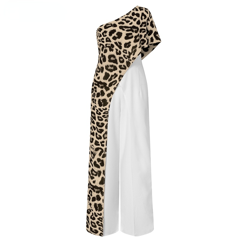 Sexy One Shoulder Leopard Print  Long Women Jumpsuits