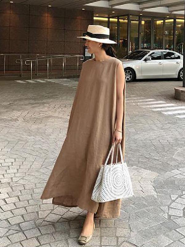 Simple Loose Sleeveless Long Dress-STYLEGOING