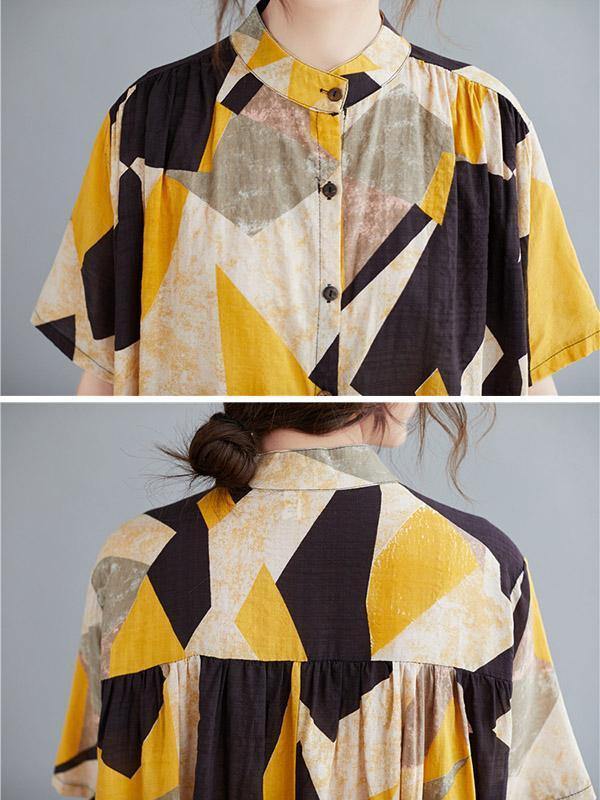 Printed Stand Collar Long Dress-STYLEGOING