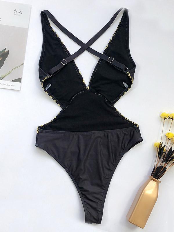 V-Neck Backless Printing One-Piece Swimwear-STYLEGOING