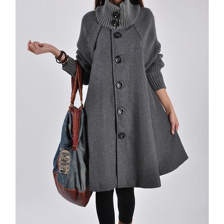 Women Plus Sizes High Neck Cape Overcoat