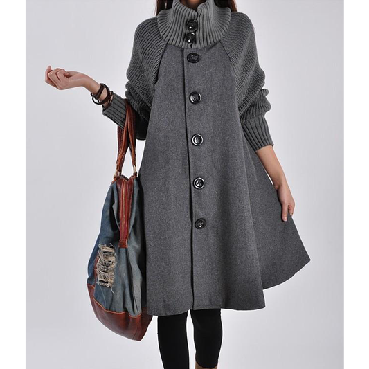 Women Plus Sizes High Neck Cape Overcoat