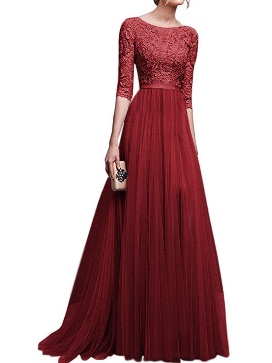 Chiffon Lace Evening Long Dresses-STYLEGOING