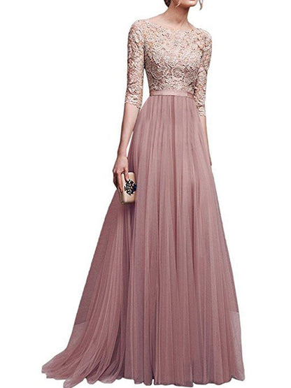 Chiffon Lace Evening Long Dresses-STYLEGOING