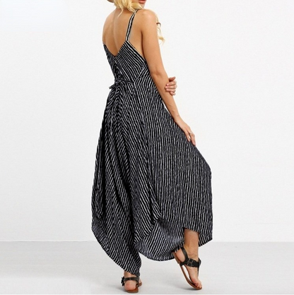 Women Black&white Striped Loose Jumpsuits-STYLEGOING