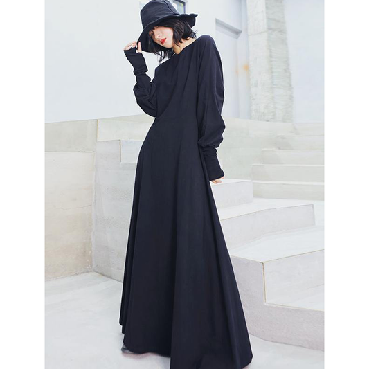 Vintage Solid Long Sleeve Dress