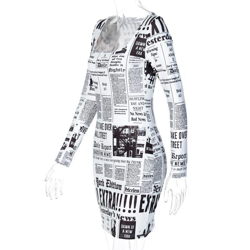 SexyPrinted Newspaper Mini Dress-STYLEGOING