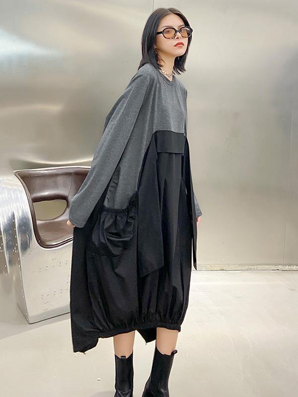Loose Split-Joint Round-Neck Long Dress-STYLEGOING