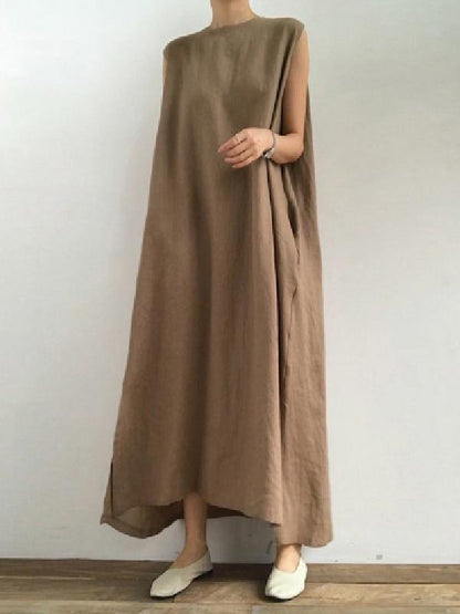 Simple Loose Sleeveless Long Dress-STYLEGOING