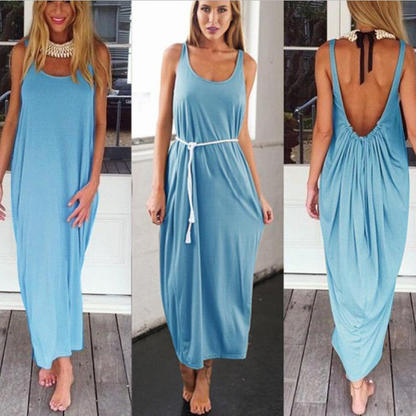 Sexy Backless U Shaped Beach Dresses-STYLEGOING