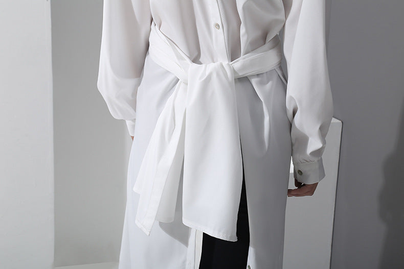 White Simple Fashion Fall Long Shirt Dresses