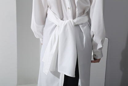 White Simple Fashion Fall Long Shirt Dresses