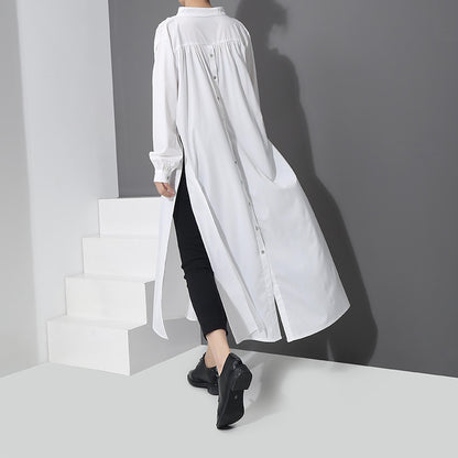 White Simple Fashion Fall Long Shirt Dresses