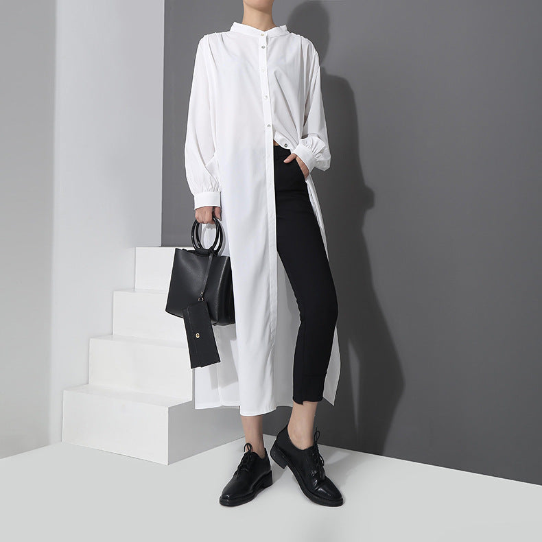 White Simple Fashion Fall Long Shirt Dresses
