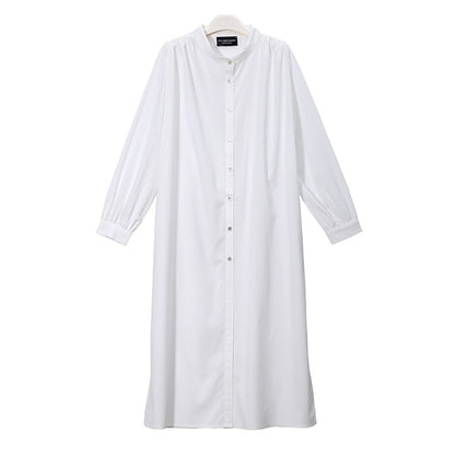 White Simple Fashion Fall Long Shirt Dresses