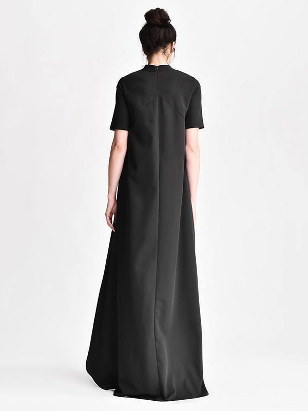 Black Short Sleeves Long Dress-STYLEGOING