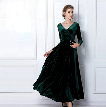 Elegant Pleuche Long Sleeves Autumn Dresses