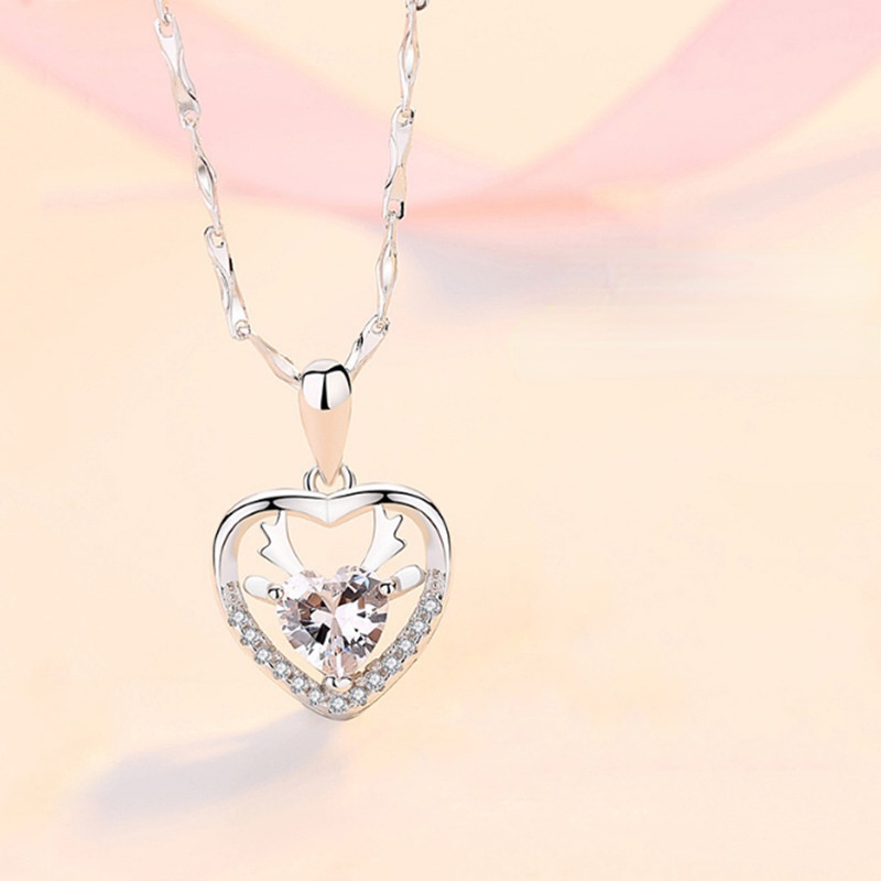 Christmas Elk Design Zircon Sterling Sliver Necklace
