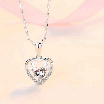 Christmas Elk Design Zircon Sterling Sliver Necklace