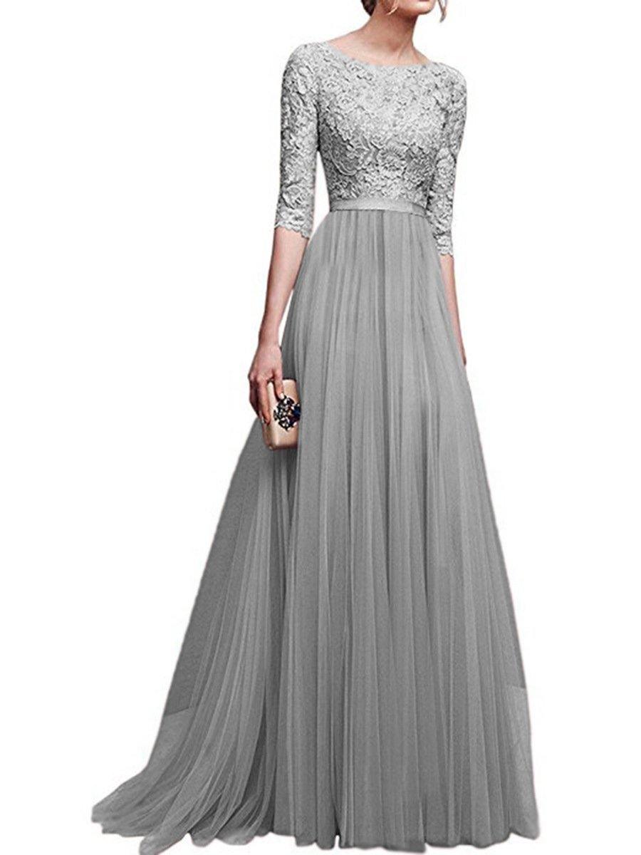 Chiffon Lace Evening Long Dresses-STYLEGOING