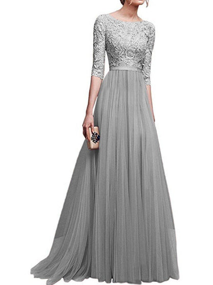 Chiffon Lace Evening Long Dresses-STYLEGOING