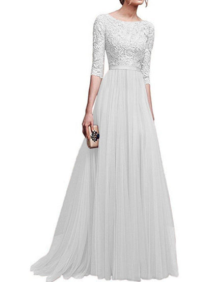 Chiffon Lace Evening Long Dresses-STYLEGOING