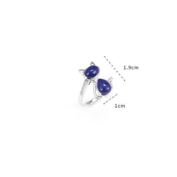 Cute Cat Inlay Design Sterling Sliver Rings for Women