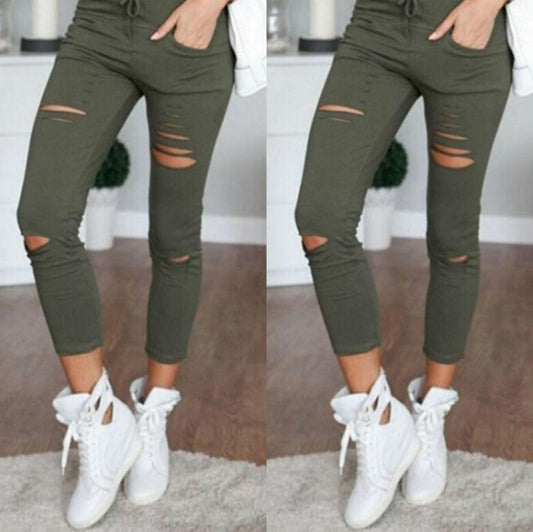 Casual Broken Holes Tight Pencil Pants-STYLEGOING