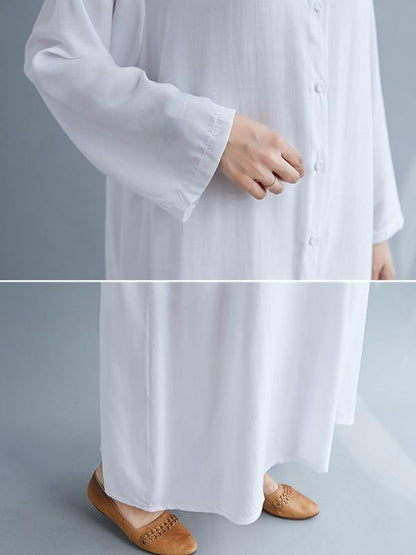 lSolid Round-Neck Shirts Long Dress-STYLEGOING