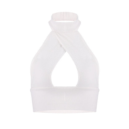 Sexy High Neck Backless Midriff Baring Knitting Tops