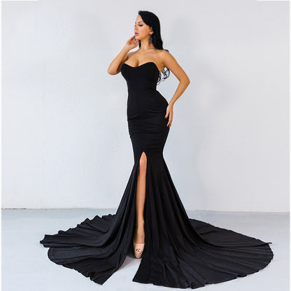 Sexy Strapless Brush Trail Mermaid Party Evening Dresses