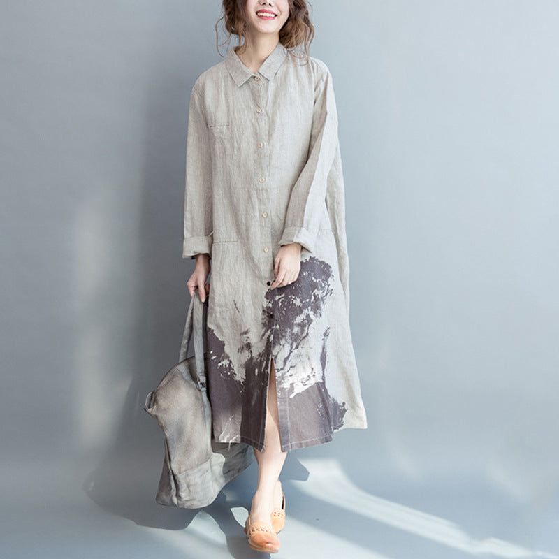 Casual Painting Print Linen Long Sleeves Shirts