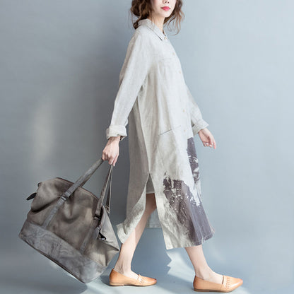 Casual Painting Print Linen Long Sleeves Shirts
