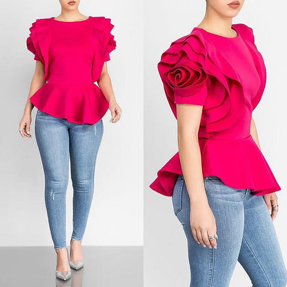 Summer Ruffled Short Sleeves Women Tops