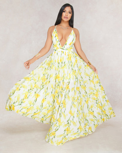 Summer Chiffon Deep V Neck Long Dresses