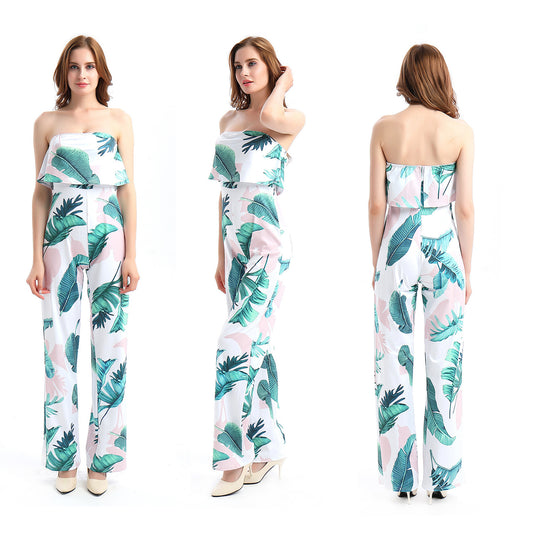 Fashion Off The Shoulder Floral Print Women Jumpsuits