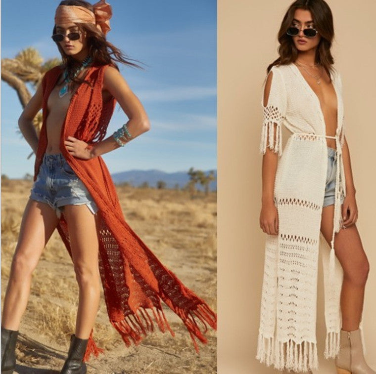 Women Knitted Crochet Long Bikini Cover Ups