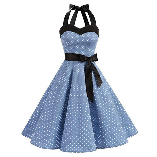 Retro Halter Dot Print Dresses-STYLEGOING