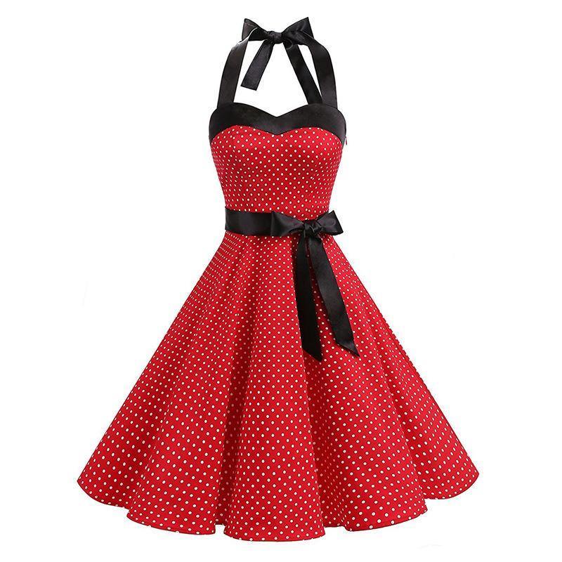 Retro Halter Dot Print Dresses-STYLEGOING