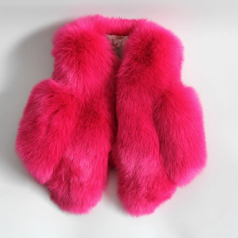 Warm Artifical Fox Fur Sleeveless Vest for Kids