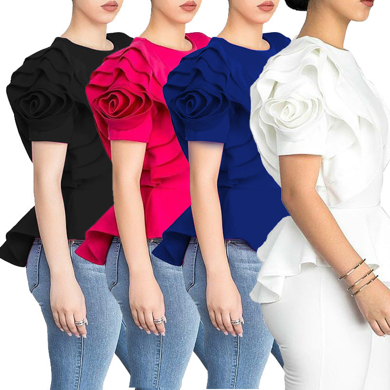 Summer Ruffled Short Sleeves Women Tops