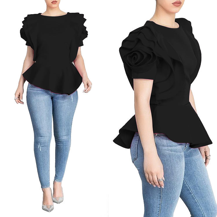 Summer Ruffled Short Sleeves Women Tops