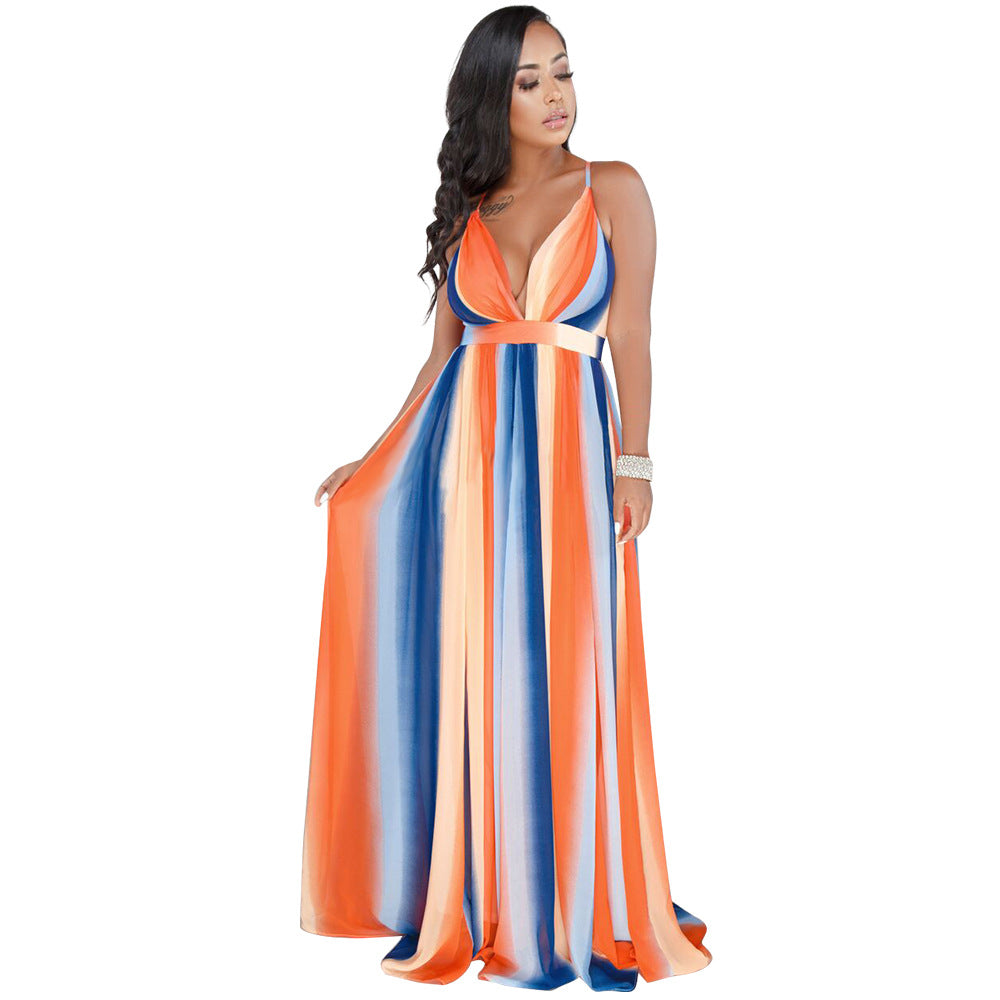 Summer Chiffon Deep V Neck Long Dresses