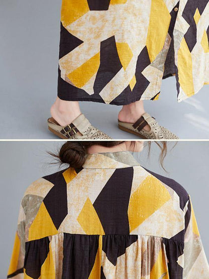 Printed Stand Collar Long Dress-STYLEGOING