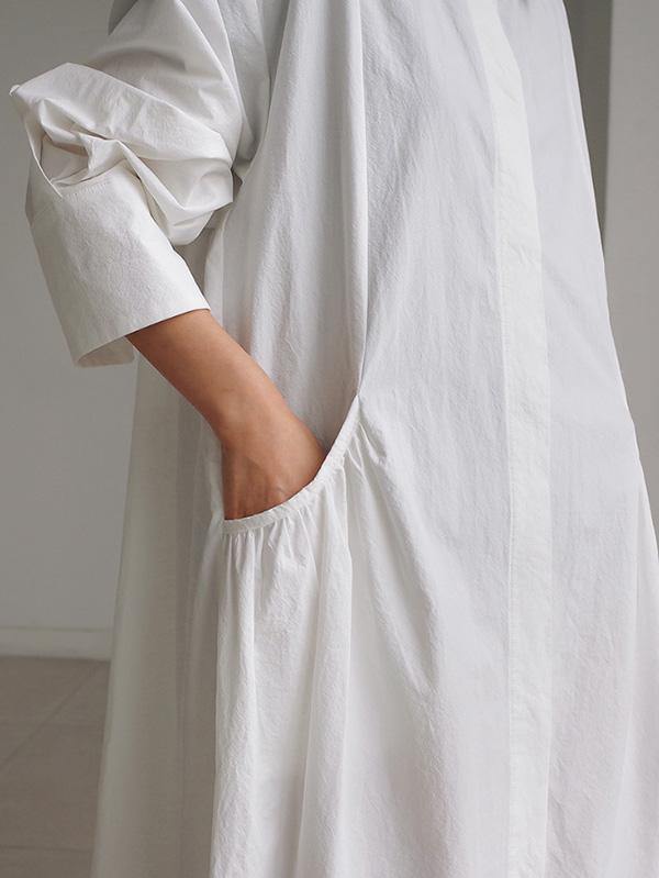 Urban White Lapel Long Shirt Dress-STYLEGOING