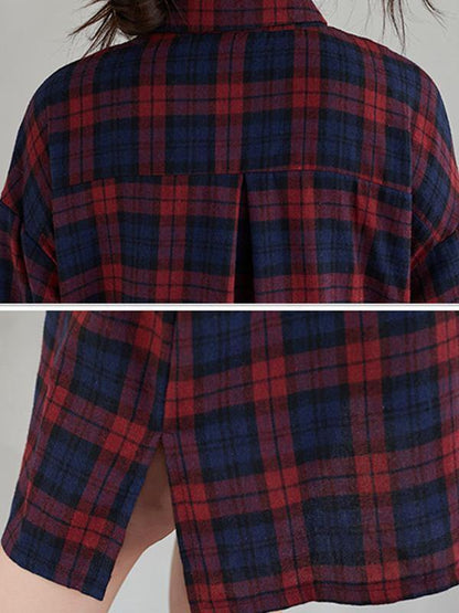 Original Plaid Lapel Shirt Dress-STYLEGOING